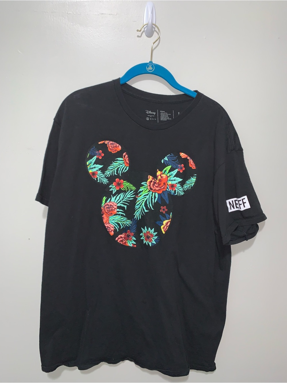 Disney Black Short Sleeve Tee with Tropical Floral Mickey